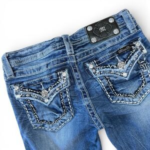 Miss Me Jeans Youth Girls 14 Cuffed Capri Stretch Med Wash Rhinestones Rodeo Y2k